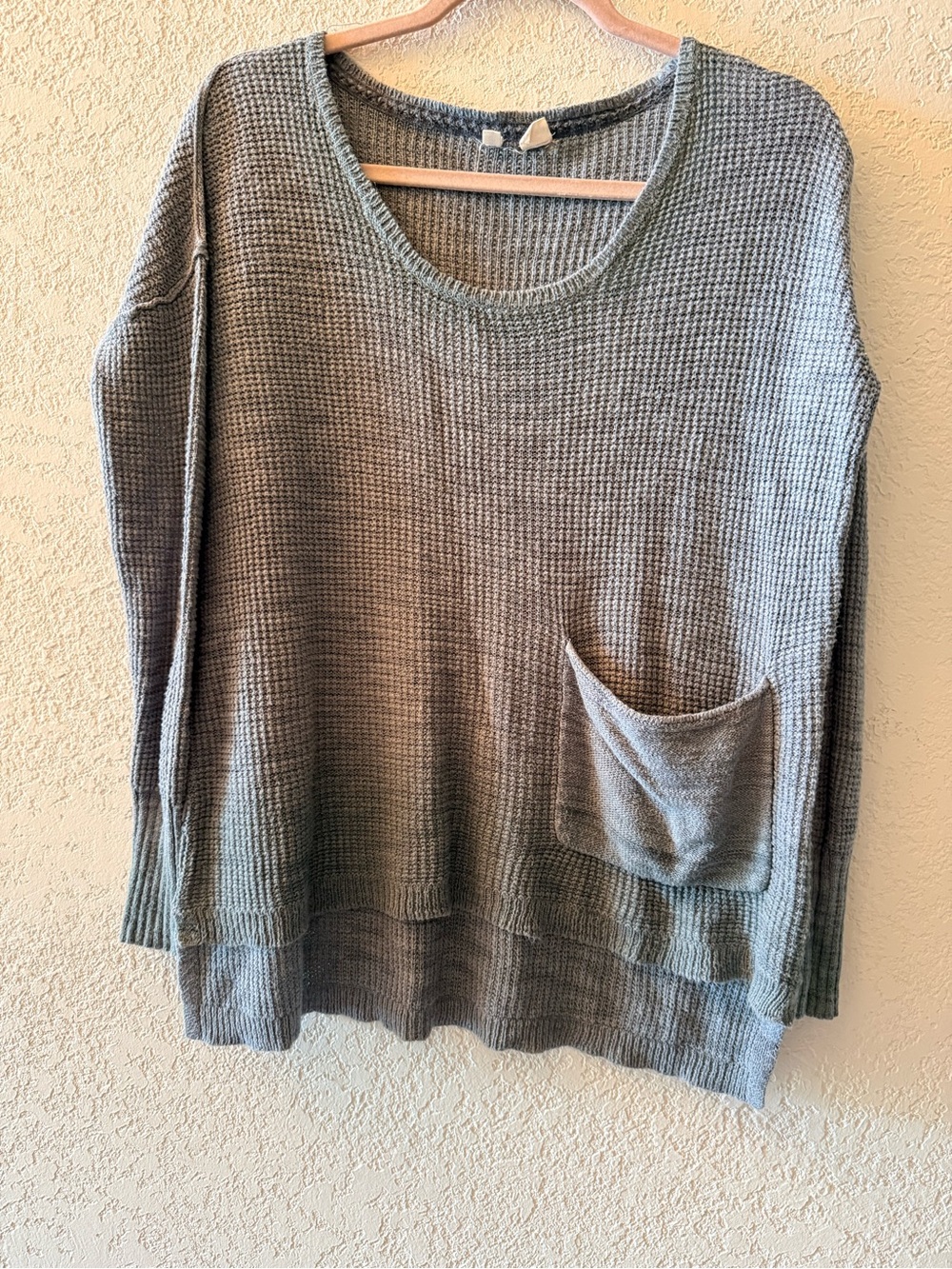 MOTH Anthropologie Women’s Boho Gray Green Knit Ombre Pocket Sweater Sz Small